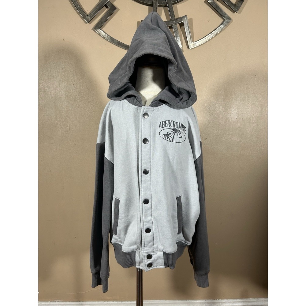 Abercrombie Kids Hoodie Sweatshirt Jacket‎ Surfwear Boys Size 9/10 Gray Snap Up
